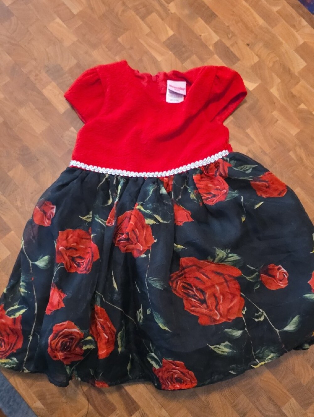 2/ $5 Red Velvet Bodice Floral Skirt Girls' Formal Dress